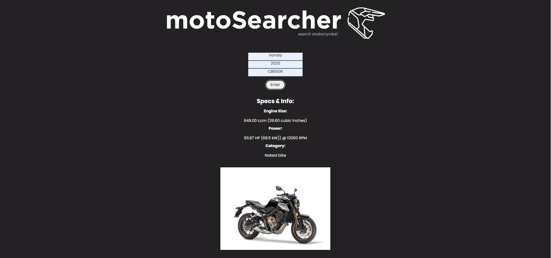 Motorcycle API Database Searcher